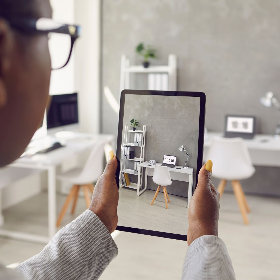 Taking photo of apartment on tablet