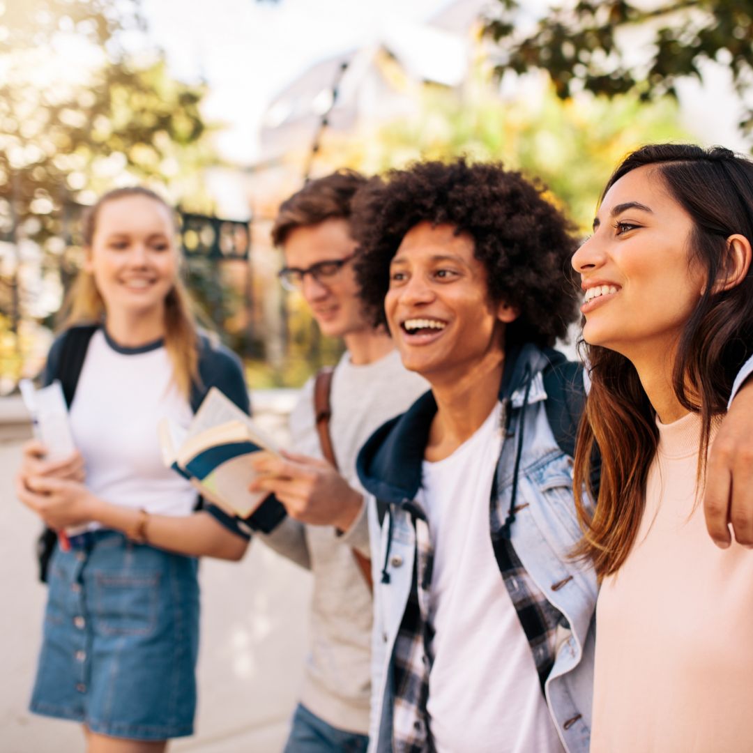 College students walking together outside