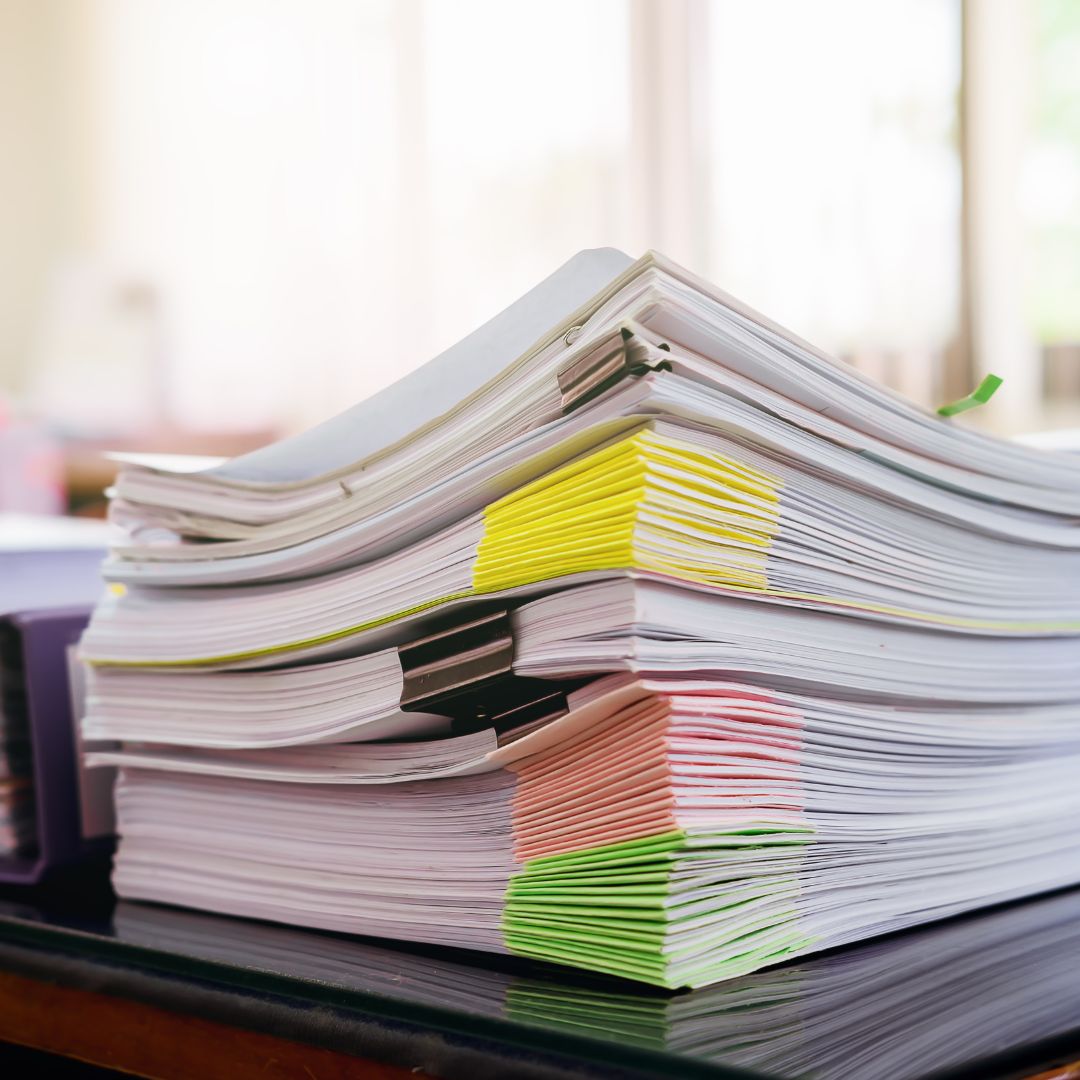 Stack of papers.