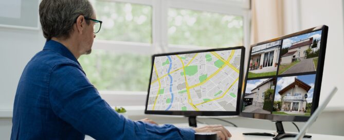 man searching apartments on computer