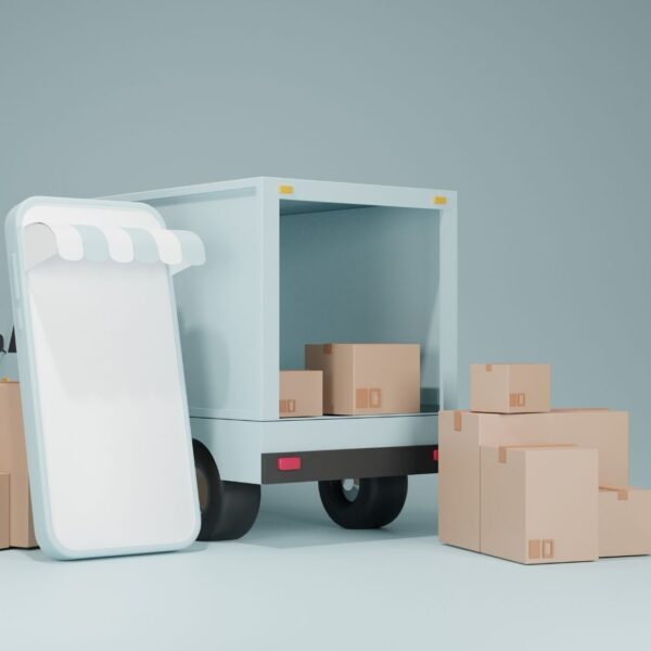 Moving truck with boxes