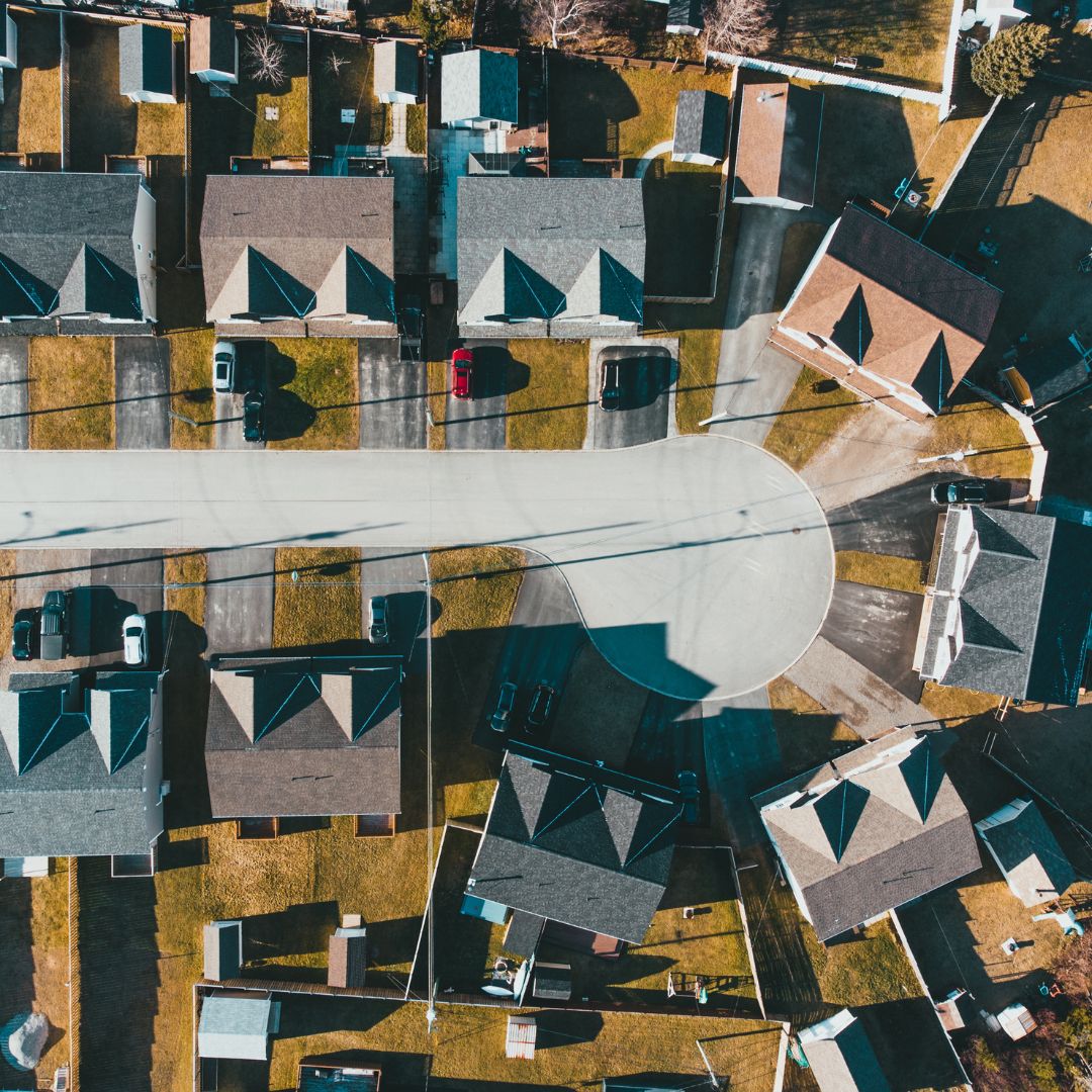 overhead view of a neighborhood