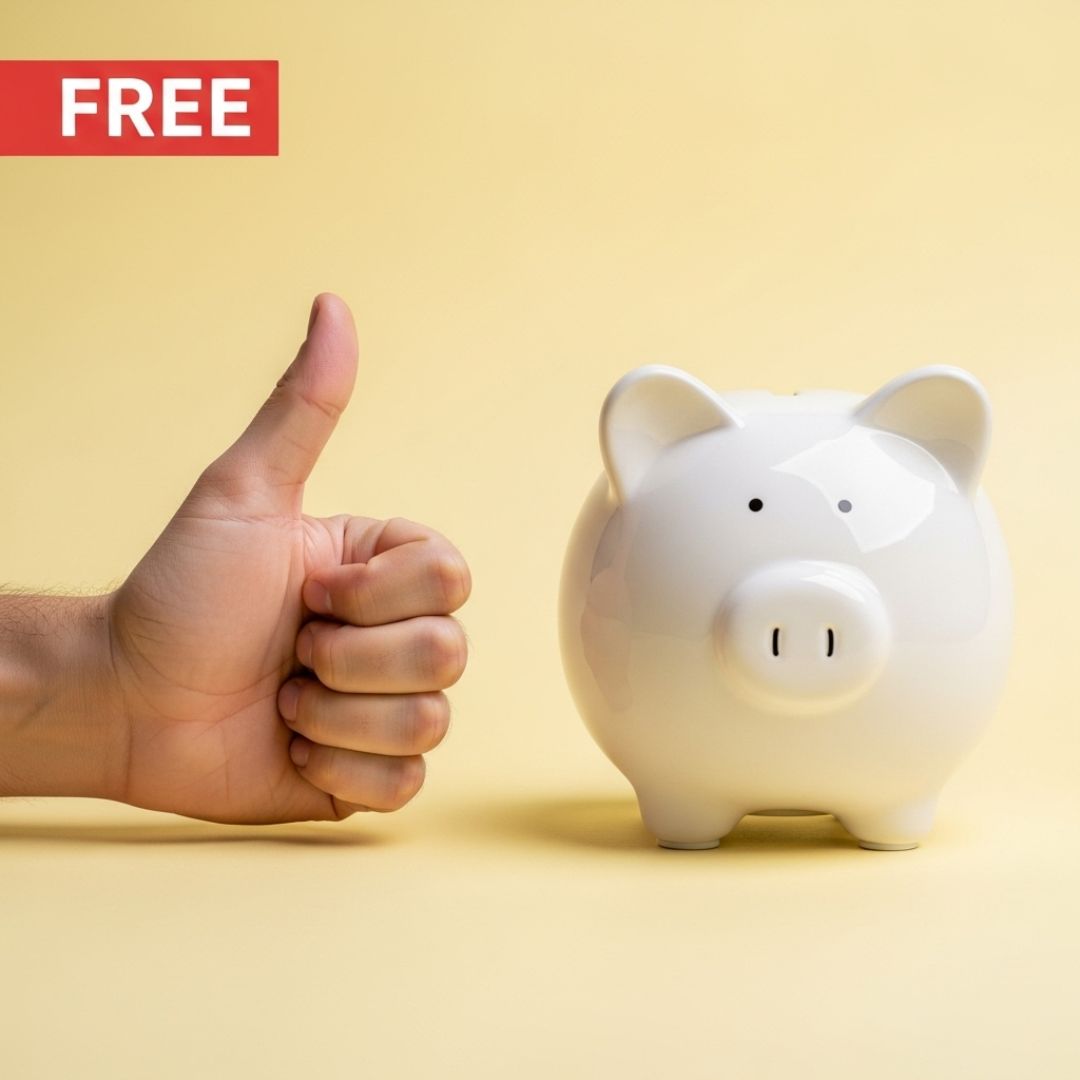 thumbs up next to piggy bank