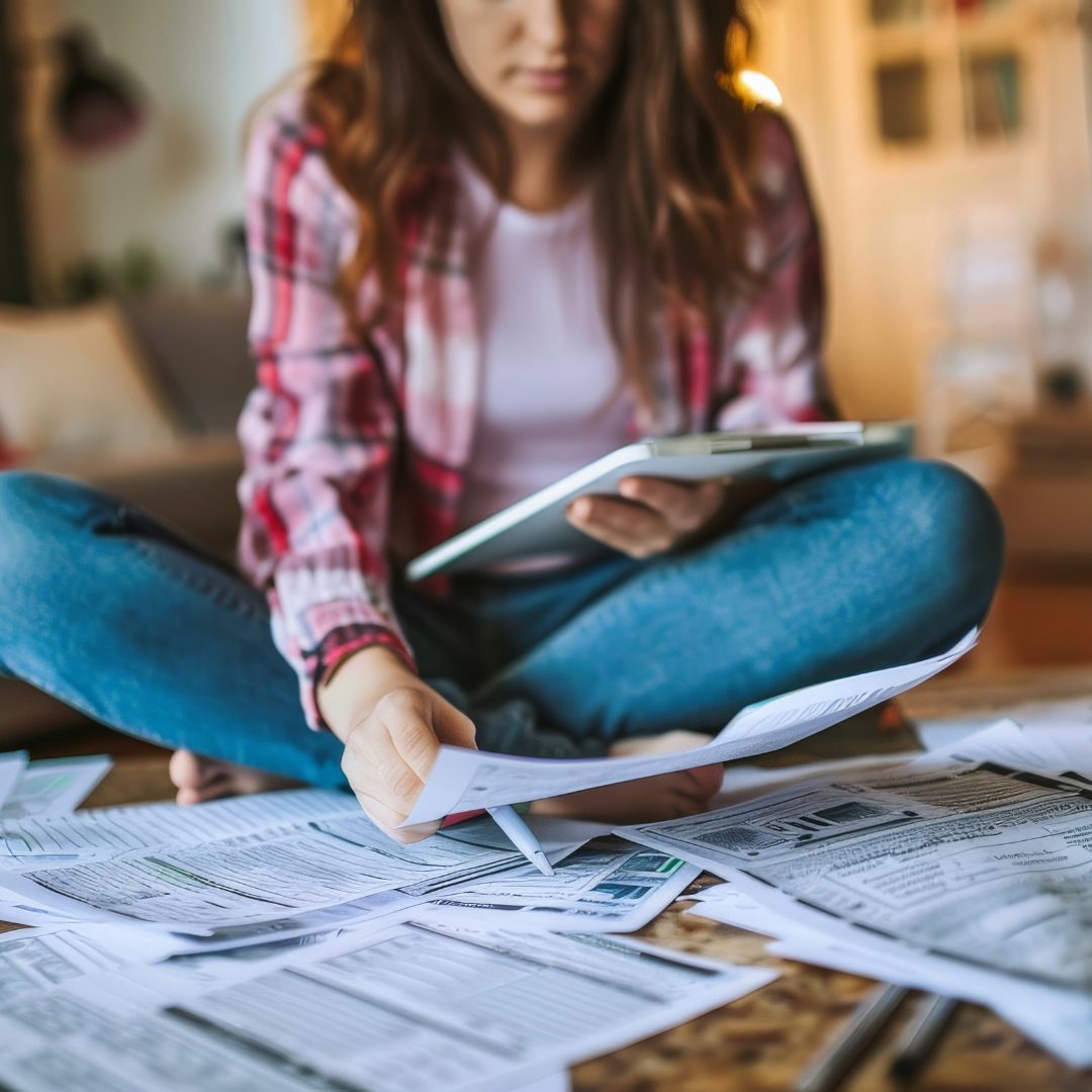 image of a woman gathering paperwork