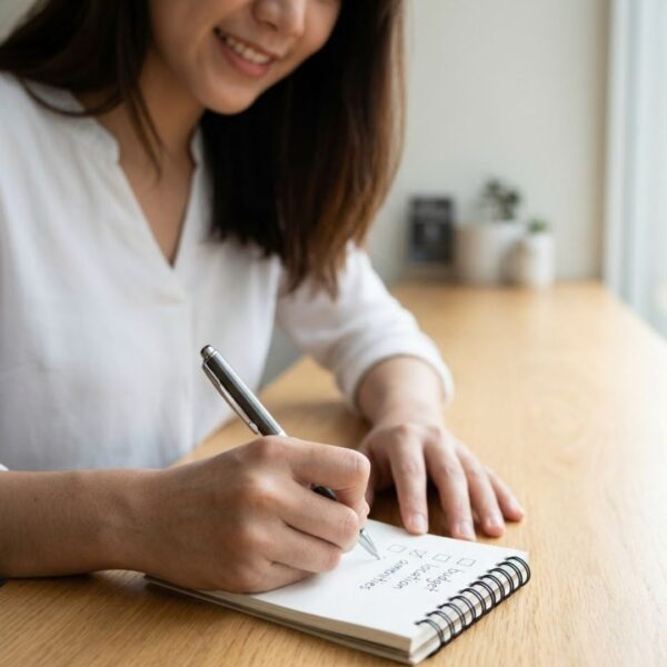 A woman making a list.