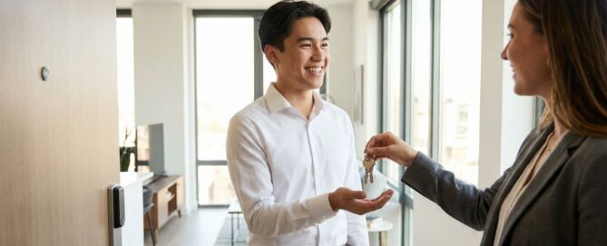 A person getting keys to an apartment.